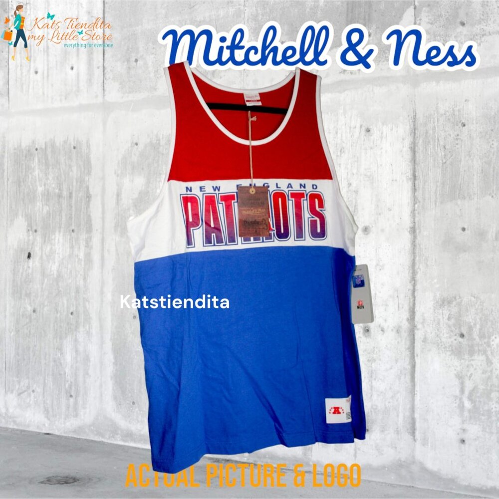 NEW Mitchell & Ness Men's New England Patriots MLB Mesh Tank Top Blue Red Sz L